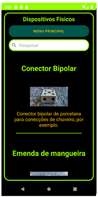 Layout de Dispositivos Físicos do aplicativo.